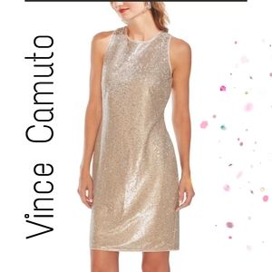 NWT Vince Camuto Sheath Dress Gold 2-Way Sequin Sleeveless 6 $169-
